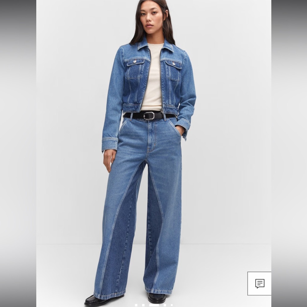 Mango Wide Leg Contrast Jeans Denim Set, Small